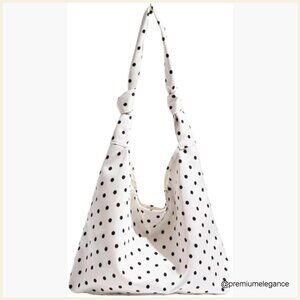 Canvas Tote Hobo Bag Spacious Shoulder Purse Polka Dot Pattern